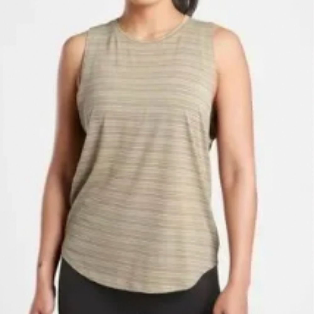 ATHLETA Cloudlight Striped Muscle Tank Top Shadow Olive Green Stripe XS
